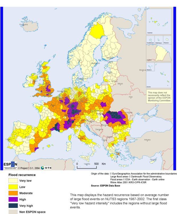 欧洲国家和洪水区地图